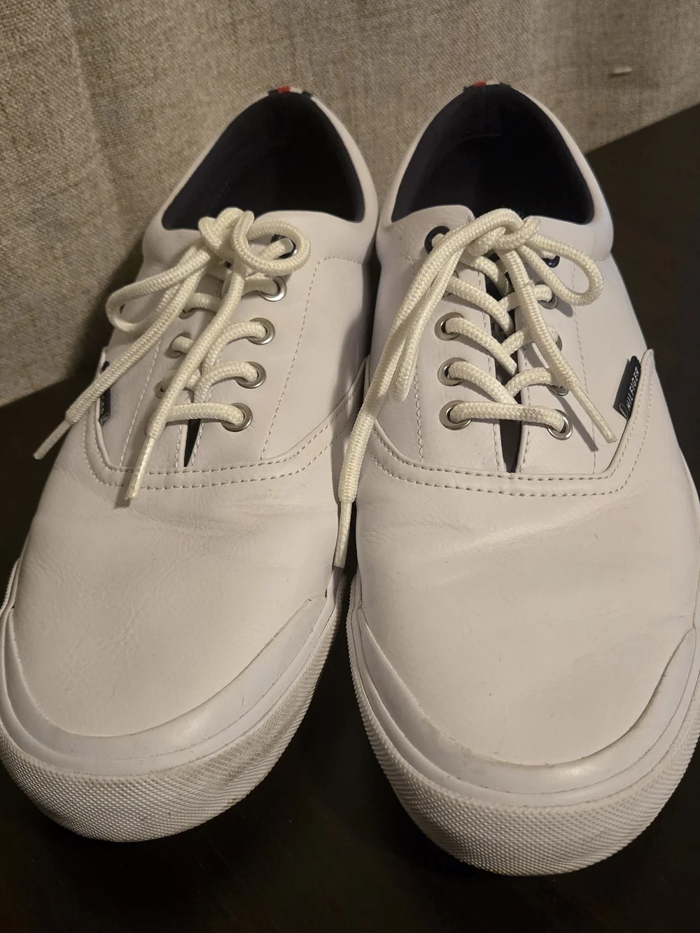 Tommy Hilfiger White Men’s Leather Boat Shoes with Navy Lining